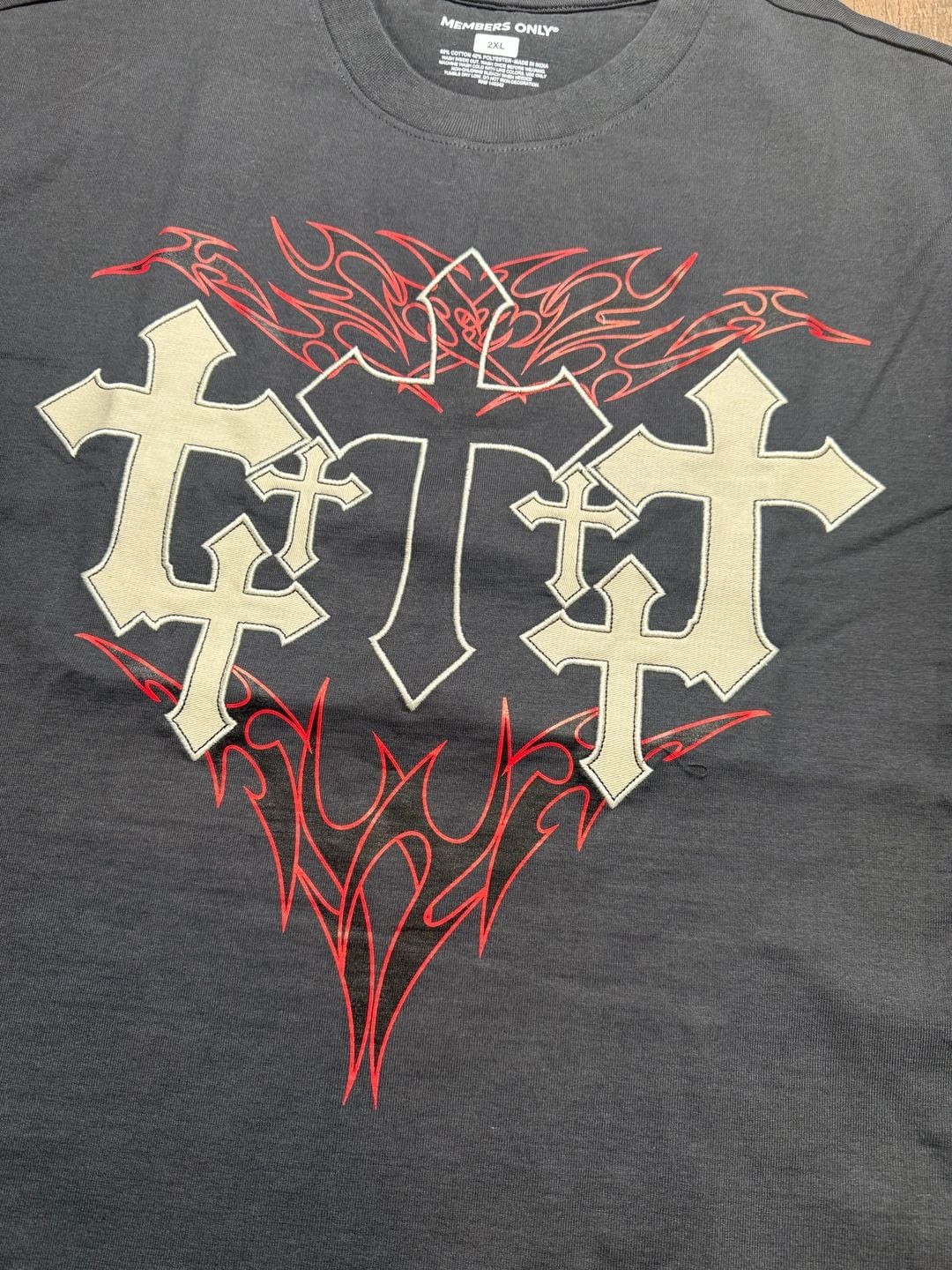Members Only Cross Graphic Y2K Grunge Boxy T-Shirt 2XL Black 3