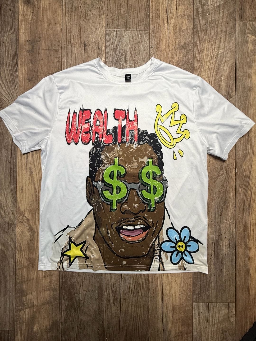 Manfinity Wealth Money Talks Graphic Print Short Sleeve T-Shirt White XL 2