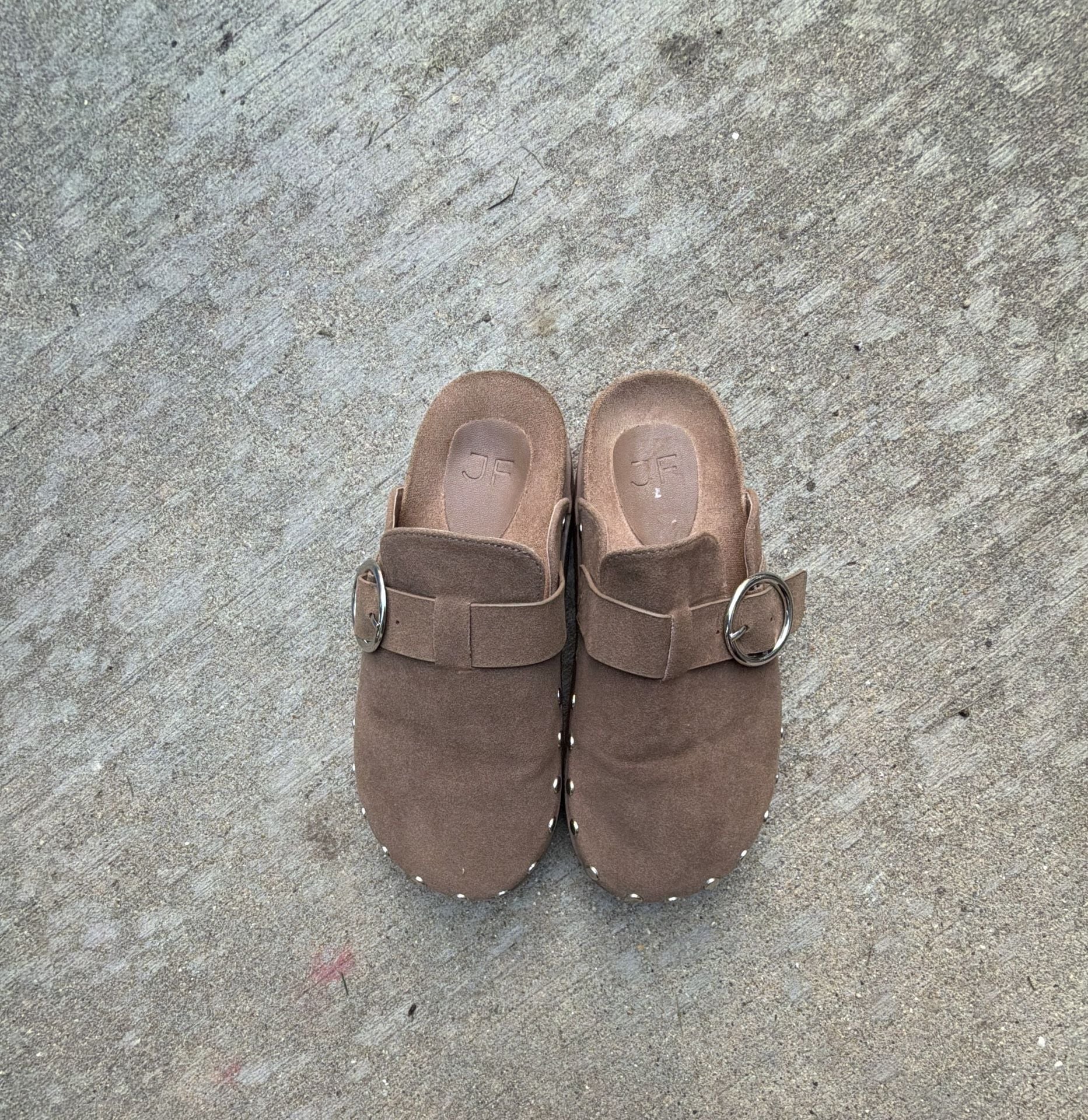 JustFab Odetta Brown Suede Studded Mule Slide Clogs with Buckle 7