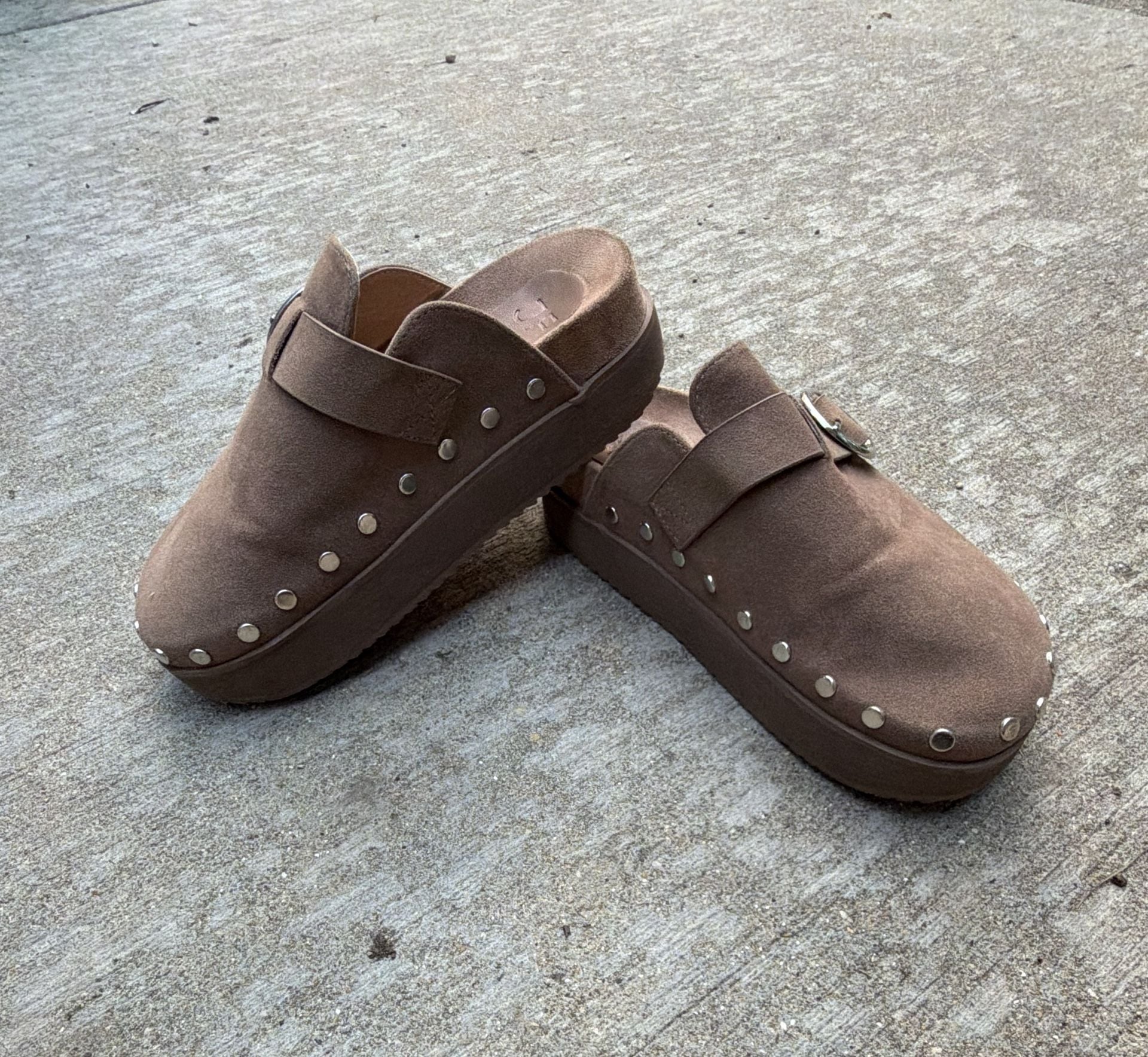 JustFab Odetta Brown Suede Studded Mule Slide Clogs with Buckle 4