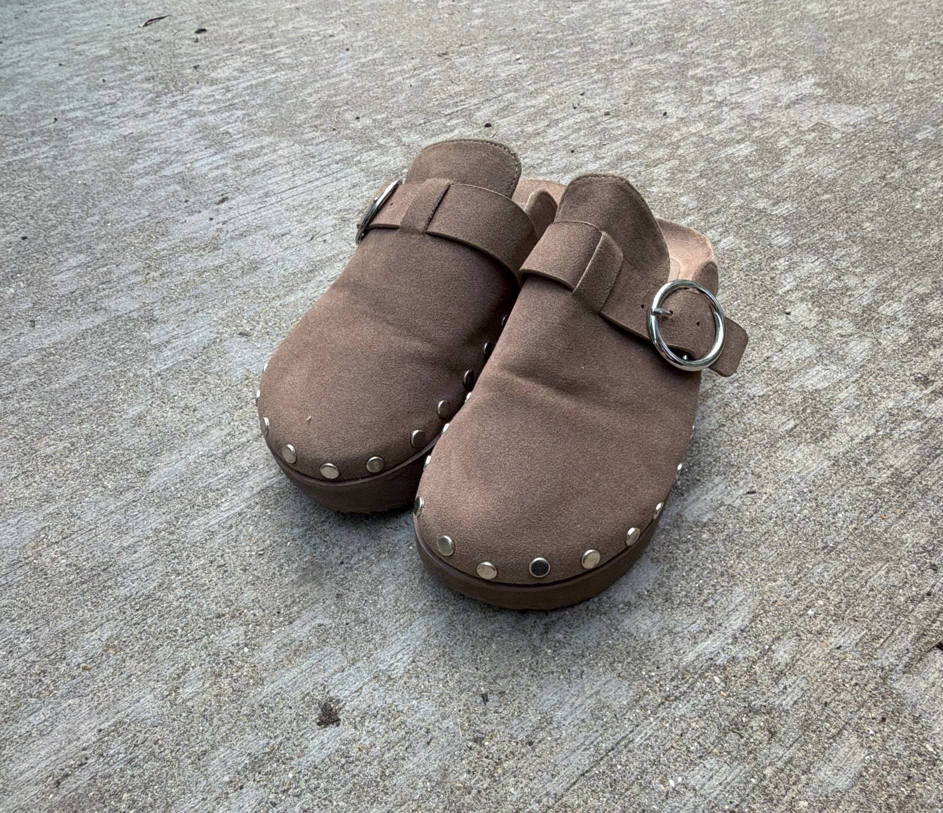 JustFab Odetta Brown Suede Studded Mule Slide Clogs with Buckle 3