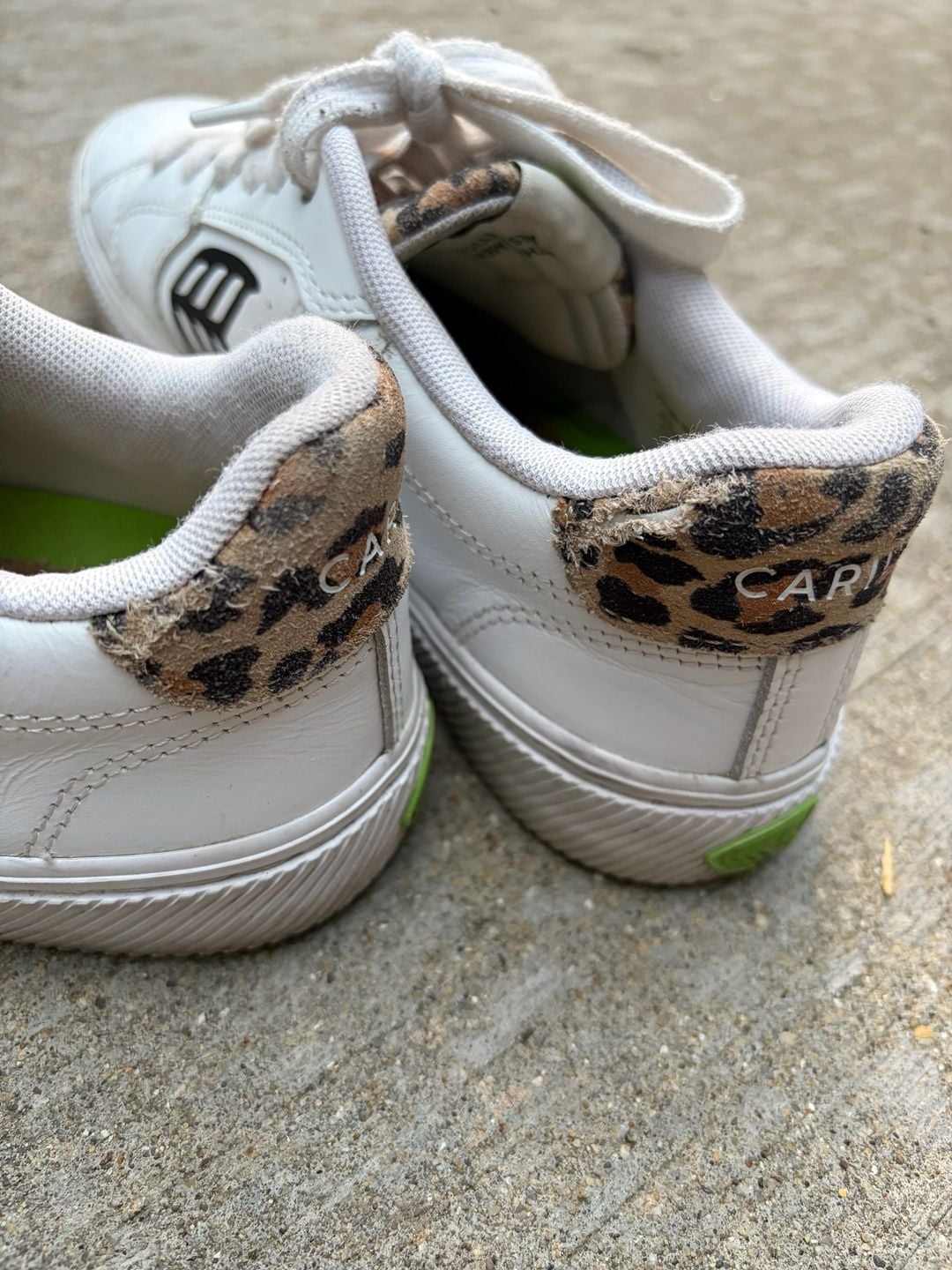 Cariuma Salvas White Leather Sneakers Cheetah Print Size 6.5 6