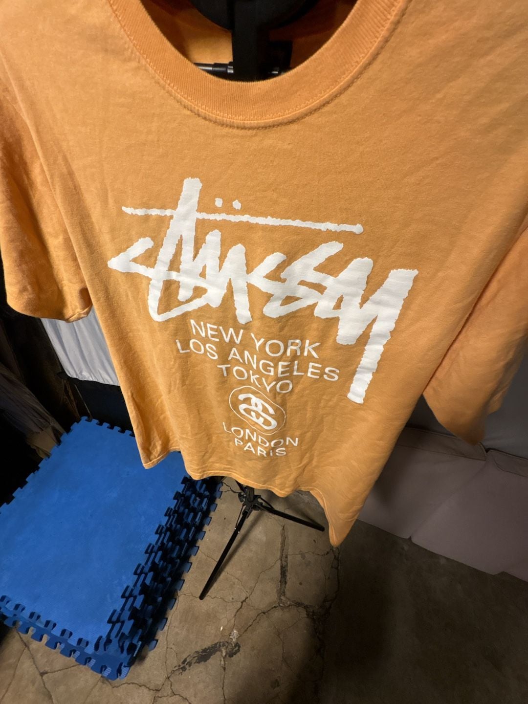 Stussy World Tour Graphic Short Sleeve T-Shirt Yellow Mustard Size M 4