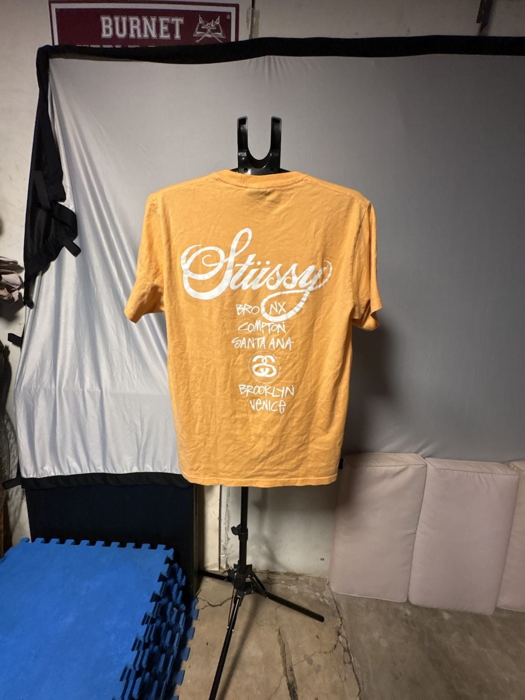 Stussy World Tour Graphic Short Sleeve T-Shirt Yellow Mustard Size M 5