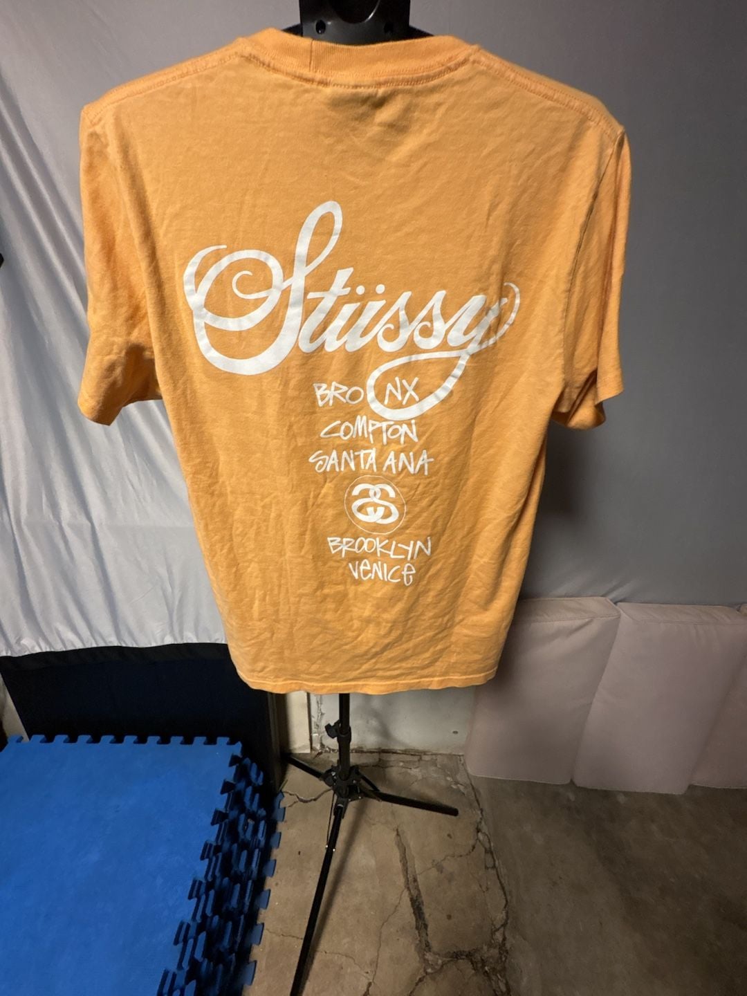 Stussy World Tour Graphic Short Sleeve T-Shirt Yellow Mustard Size M 6