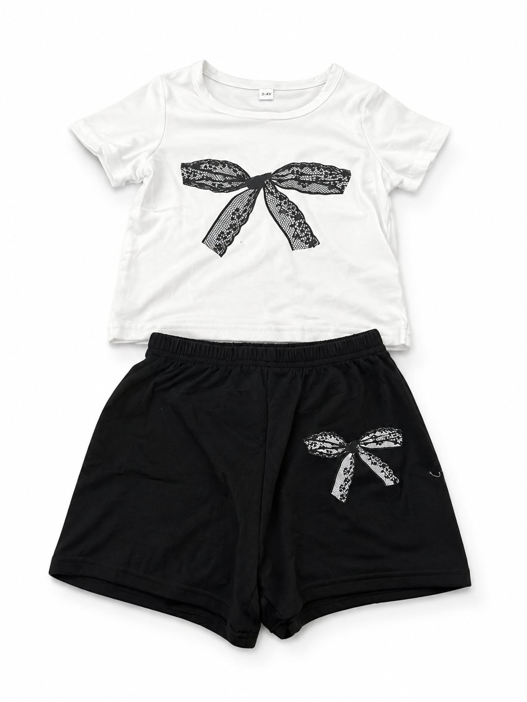 Potpat Kids Bow Graphic Tee and Shorts Set 1