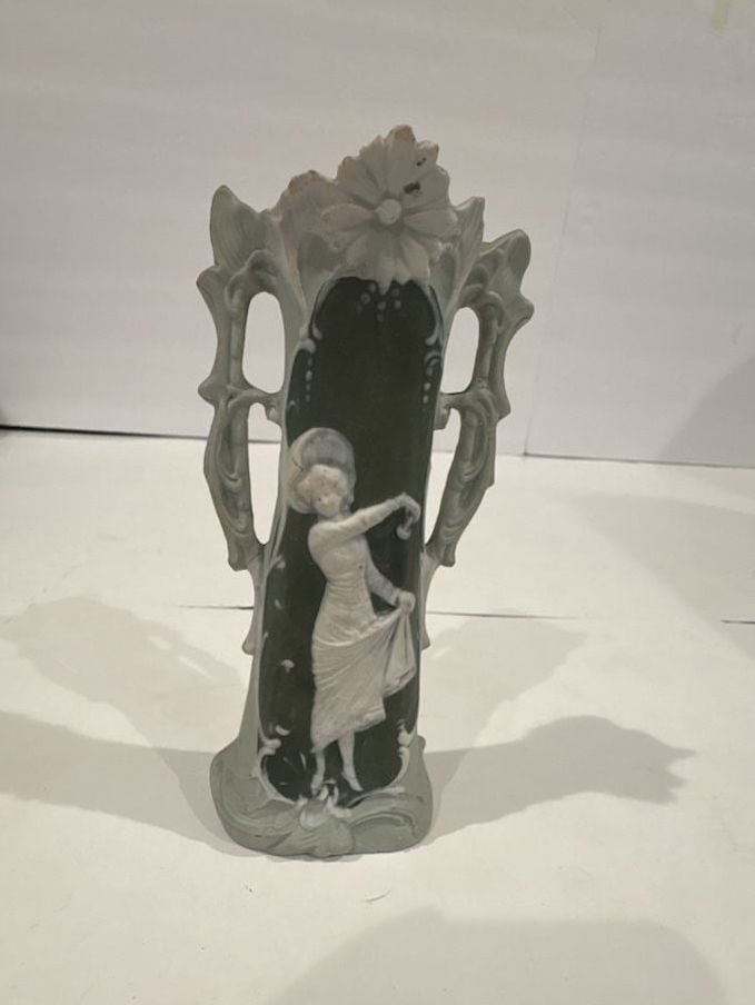 Vintage Schafer & Vater Jasperware Art Nouveau Bud Vase Maiden Decor 1