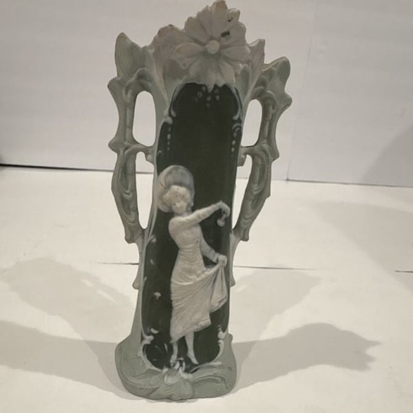 Vintage Schafer & Vater Jasperware Art Nouveau Bud Vase Maiden Decor