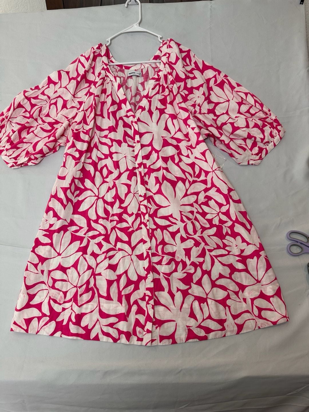 Sonoma Goods For Life Pink White Floral Print Crinkle Gauze Tunic Dress 2X Plus 3
