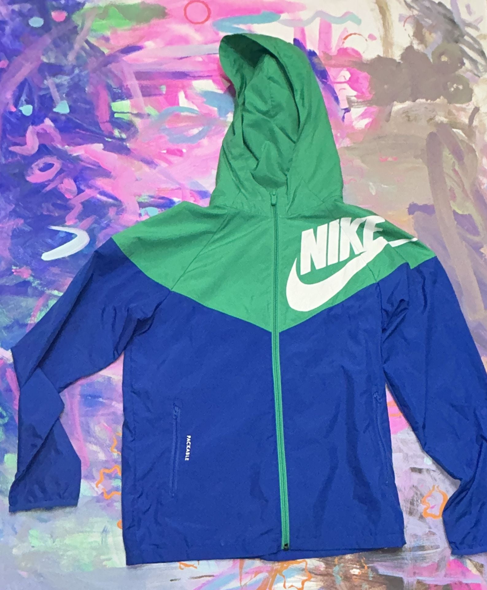 Nike Green and Blue Packable Windbreaker Jacket Youth Large 2