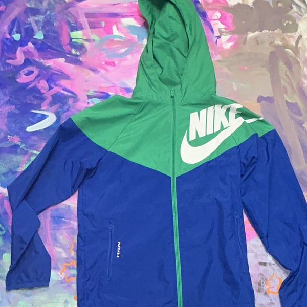 Nike Green and Blue Packable Windbreaker Jacket Youth Large