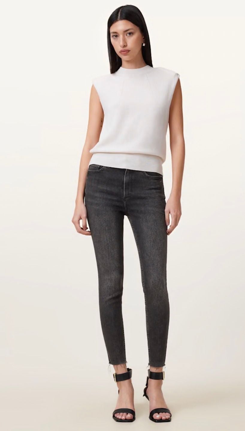 AllSaints Mid Rise Cigarette Black Denim Jeans Size 32 7