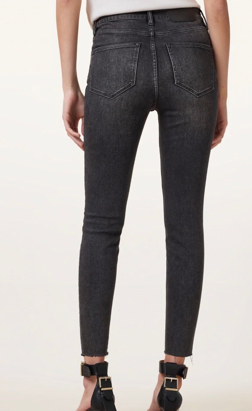 AllSaints Mid Rise Cigarette Black Denim Jeans Size 32 8