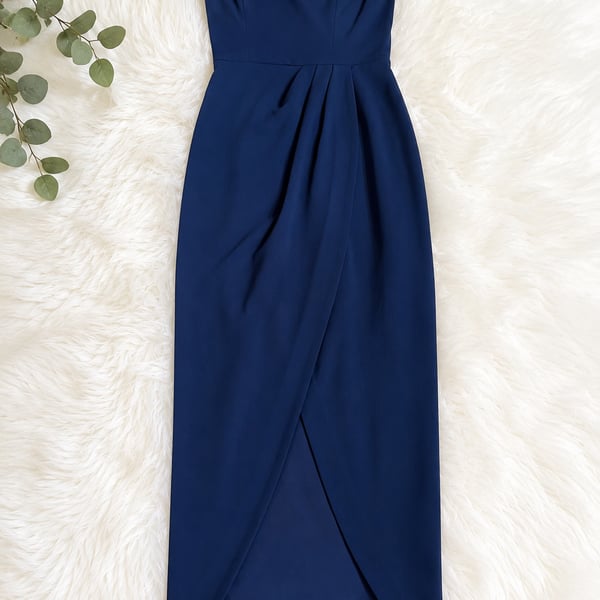 WAYF Navy Blue Angelique Strapless Tulip Hem Cocktail Dress S