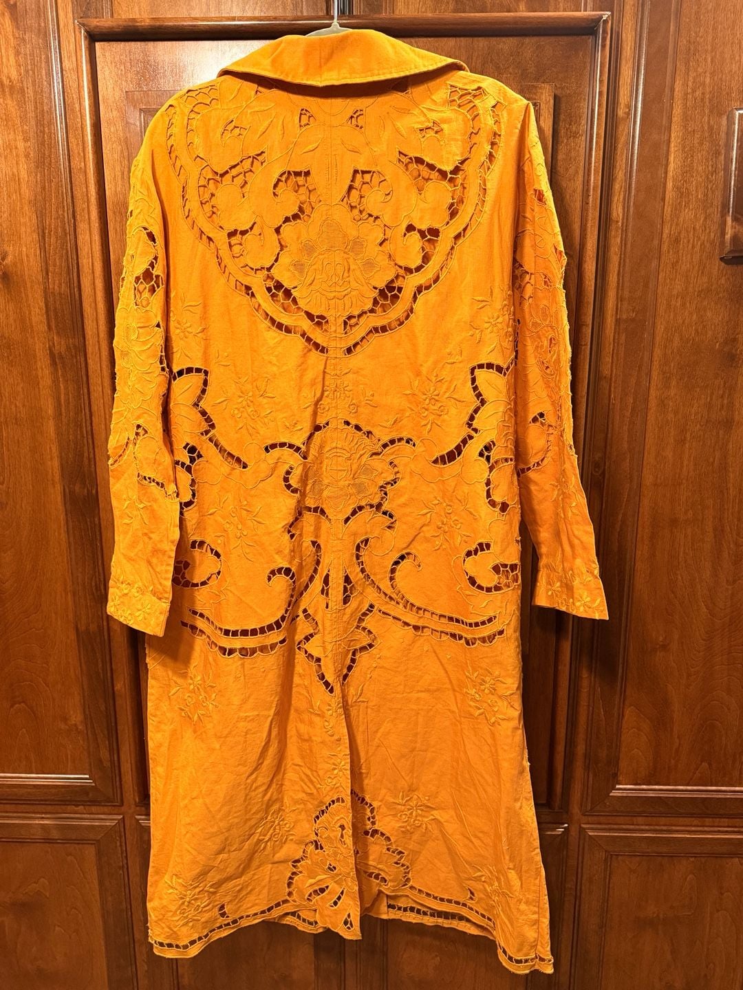 NWT Free People Susanna Eyelet Cotton & Linen Coat Duster Jacket Mustard XS 3
