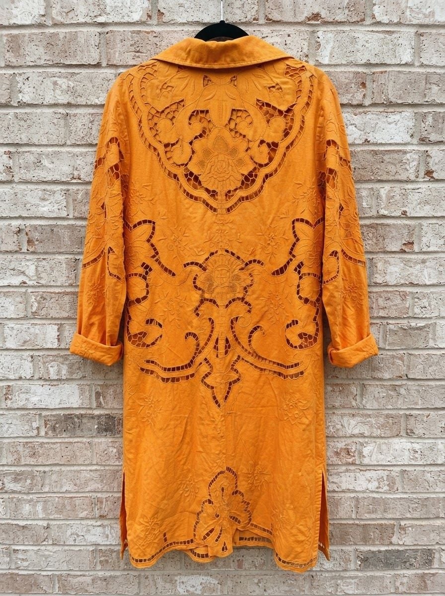 NWT Free People Susanna Eyelet Cotton & Linen Coat Duster Jacket Mustard XS 10
