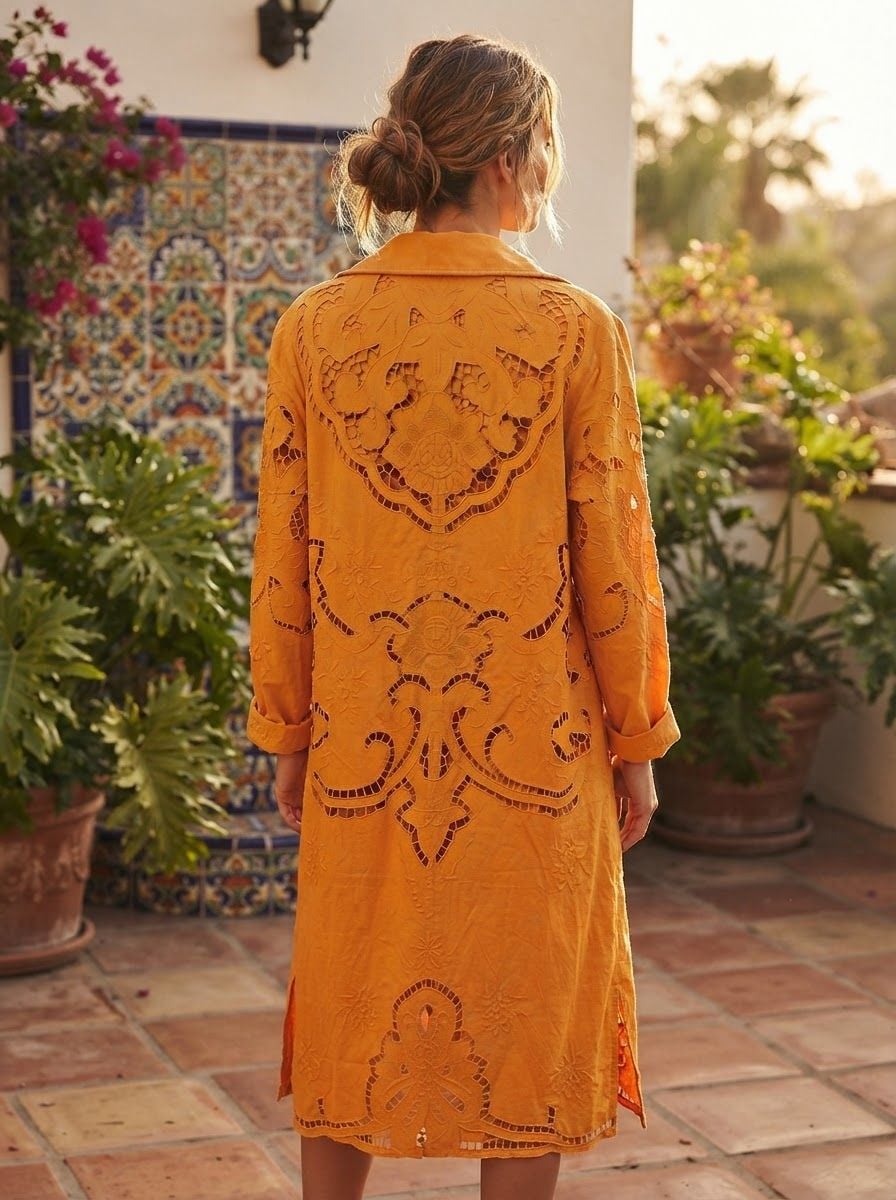 NWT Free People Susanna Eyelet Cotton & Linen Coat Duster Jacket Mustard XS 13