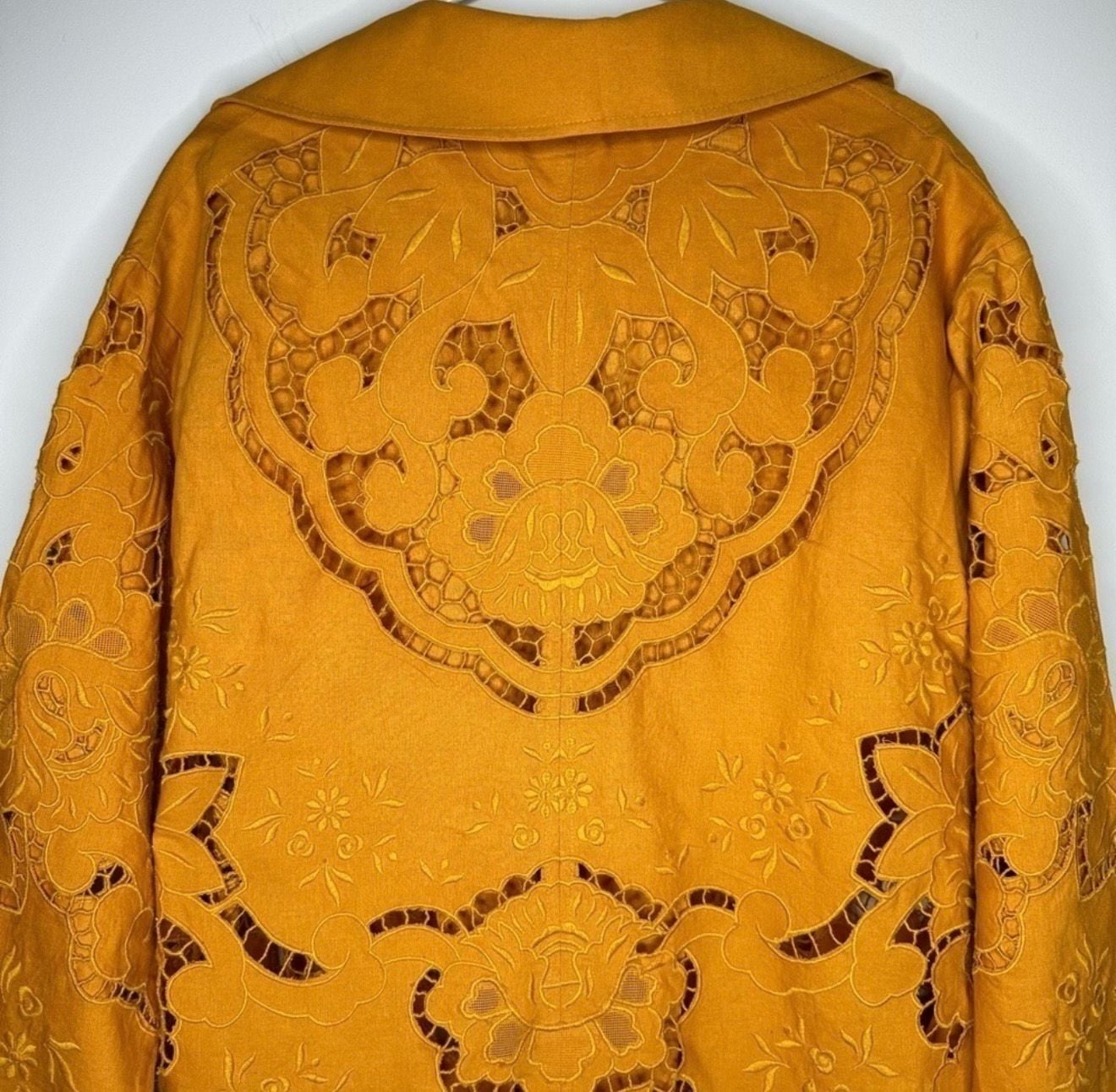 NWT Free People Susanna Eyelet Cotton & Linen Coat Duster Jacket Mustard XS 16