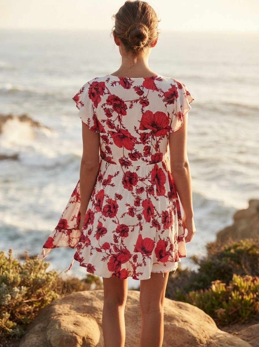 Free People French Quarter Printed Mini Tunic Dress Red Floral Size M 4