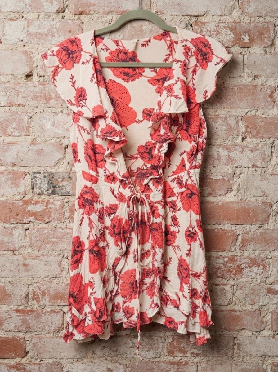 Free People French Quarter Printed Mini Tunic Dress Red Floral Size M 5
