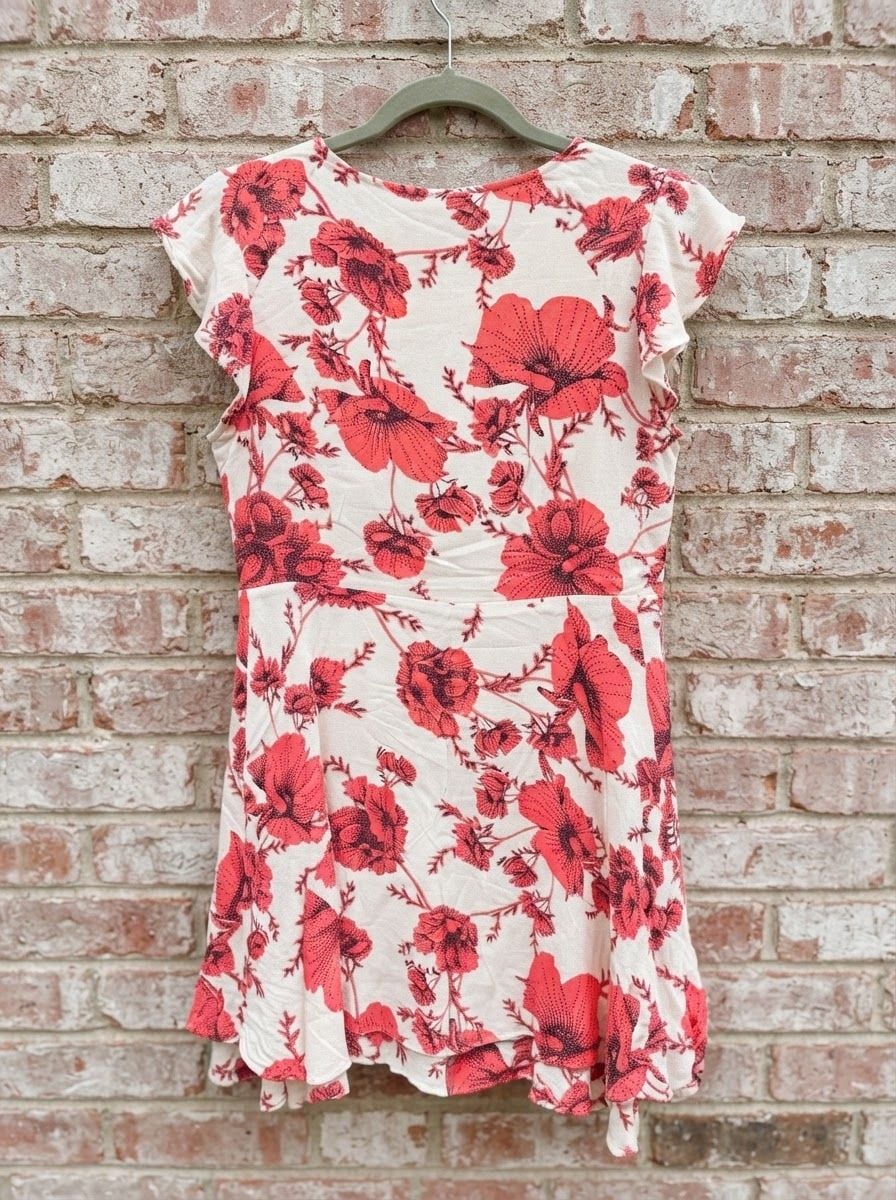 Free People French Quarter Printed Mini Tunic Dress Red Floral Size M 6