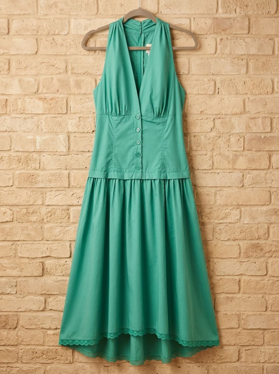 Maeve Halter V-Neck Drop-Waist Midi Dress Green Size M 6