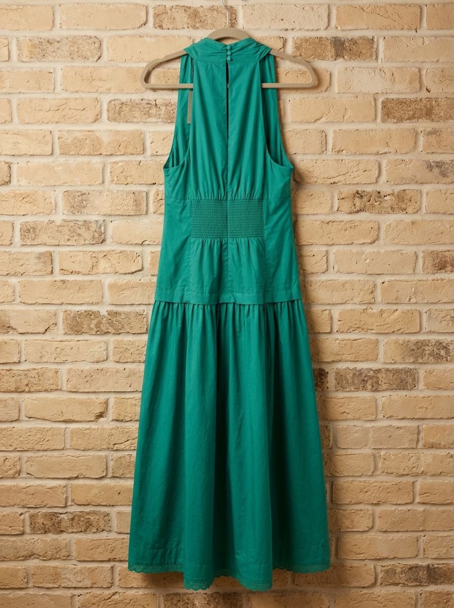 Maeve Halter V-Neck Drop-Waist Midi Dress Green Size M 7