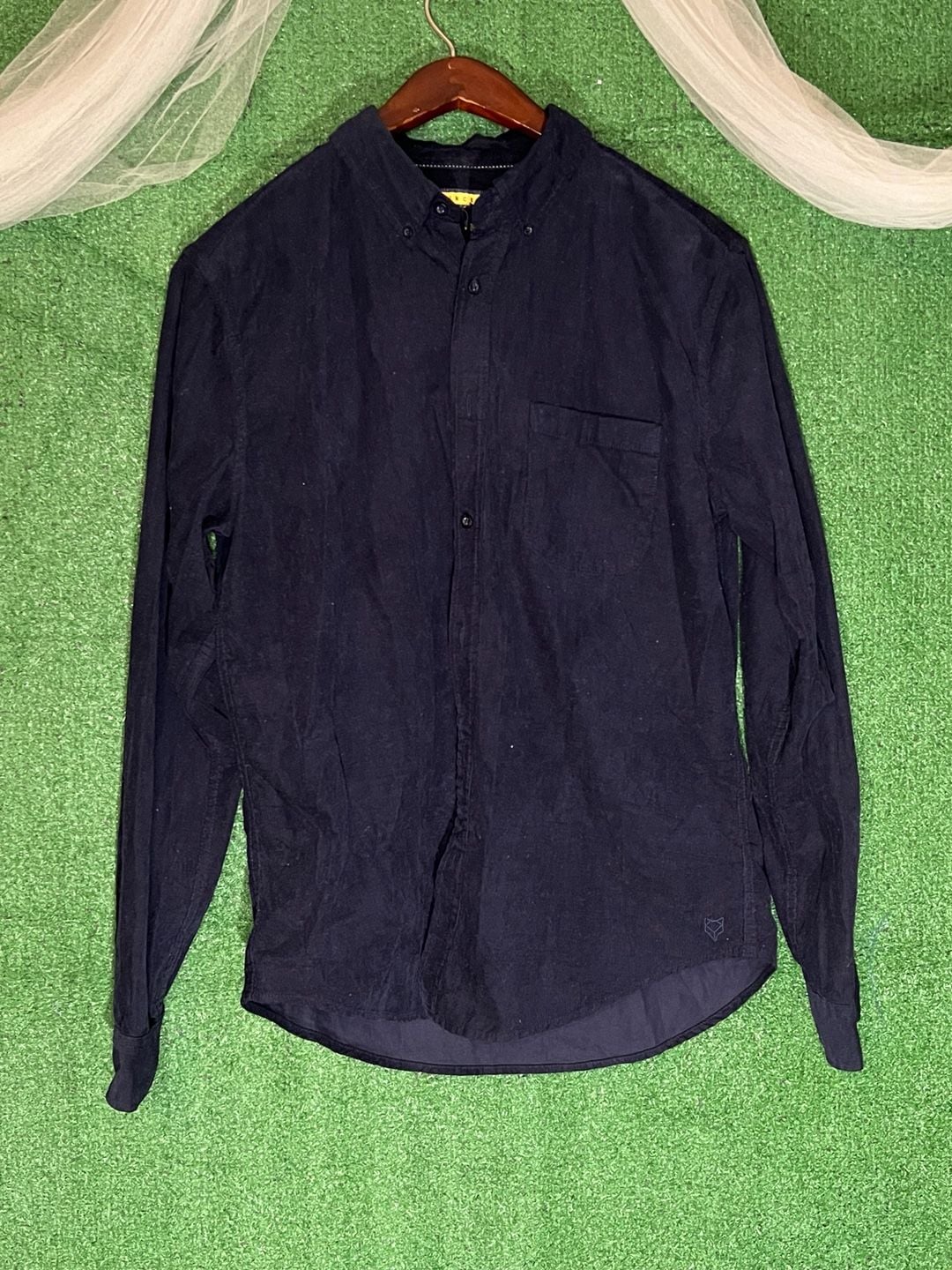 Prince & Fox Men's Navy Blue Long Sleeve Corduroy Button Down Shirt Size M 2