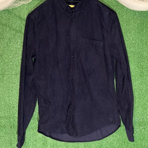Prince & Fox Men's Navy Blue Long Sleeve Corduroy Button Down Shirt Size M