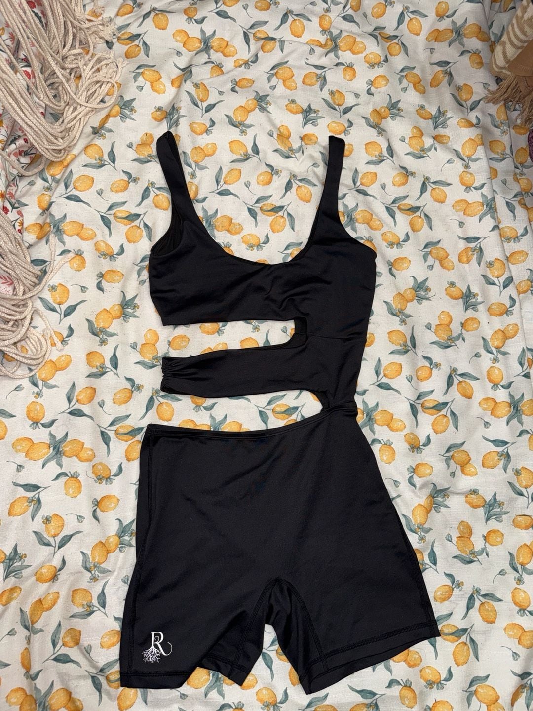 Roots Black Athleisure Cut-Out Activewear Yoga Romper Jumpsuit 2