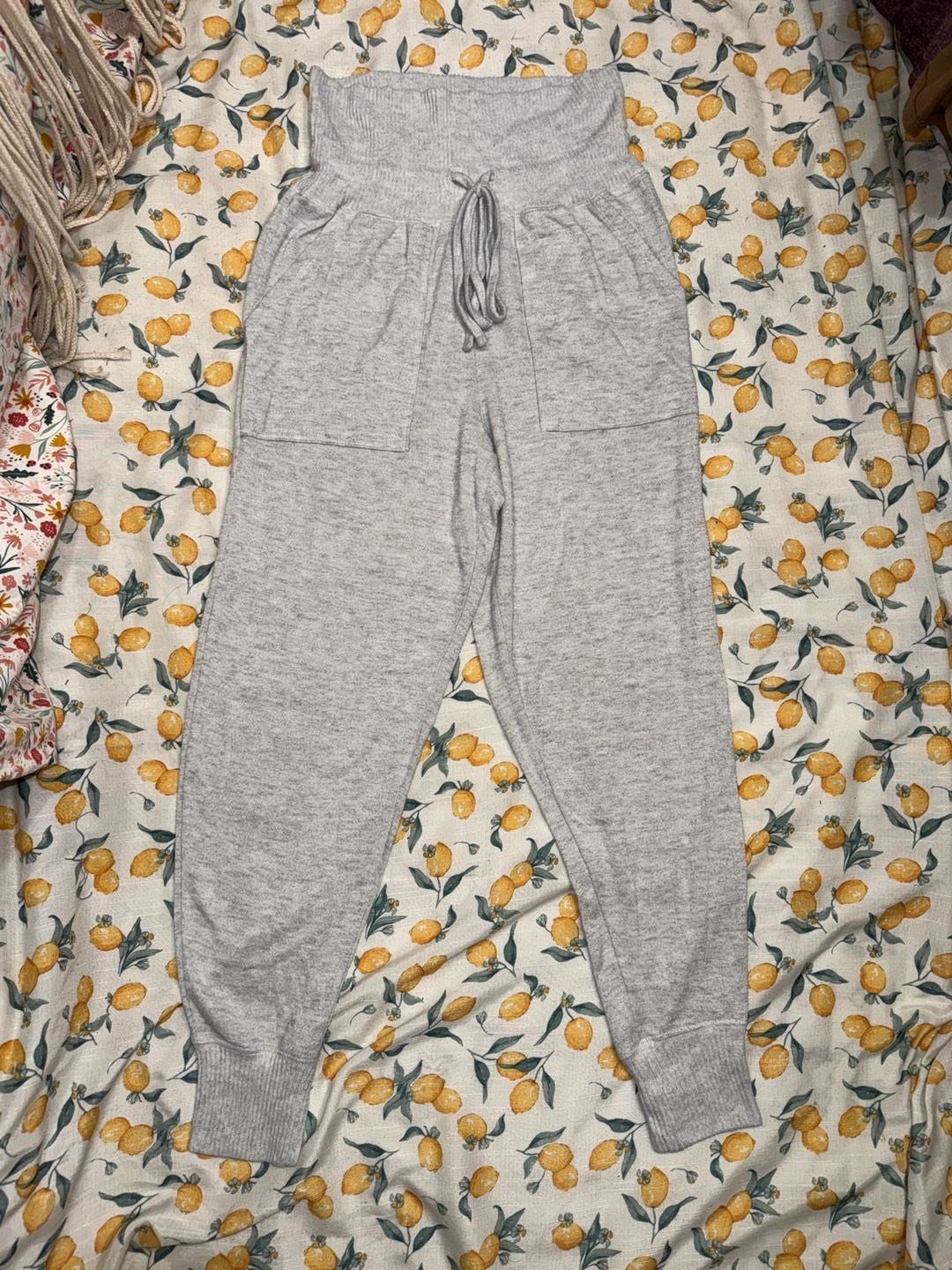 Aerie Gray Knit High Waist Drawstring Lounge Jogger Pants Size S 2
