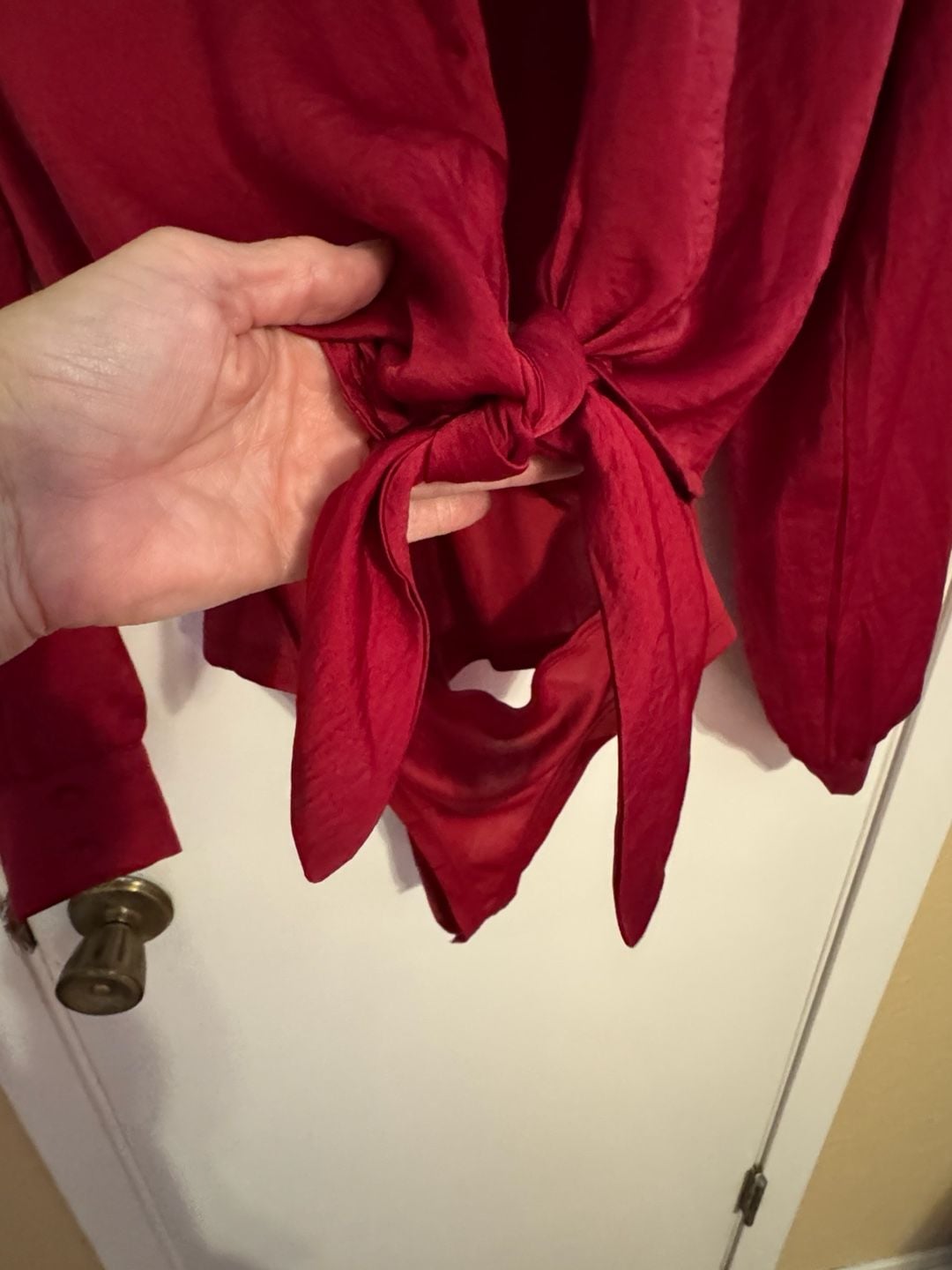 NEW HYFVE Red Satin Long Sleeve Tie Front Bodysuit Medium 5