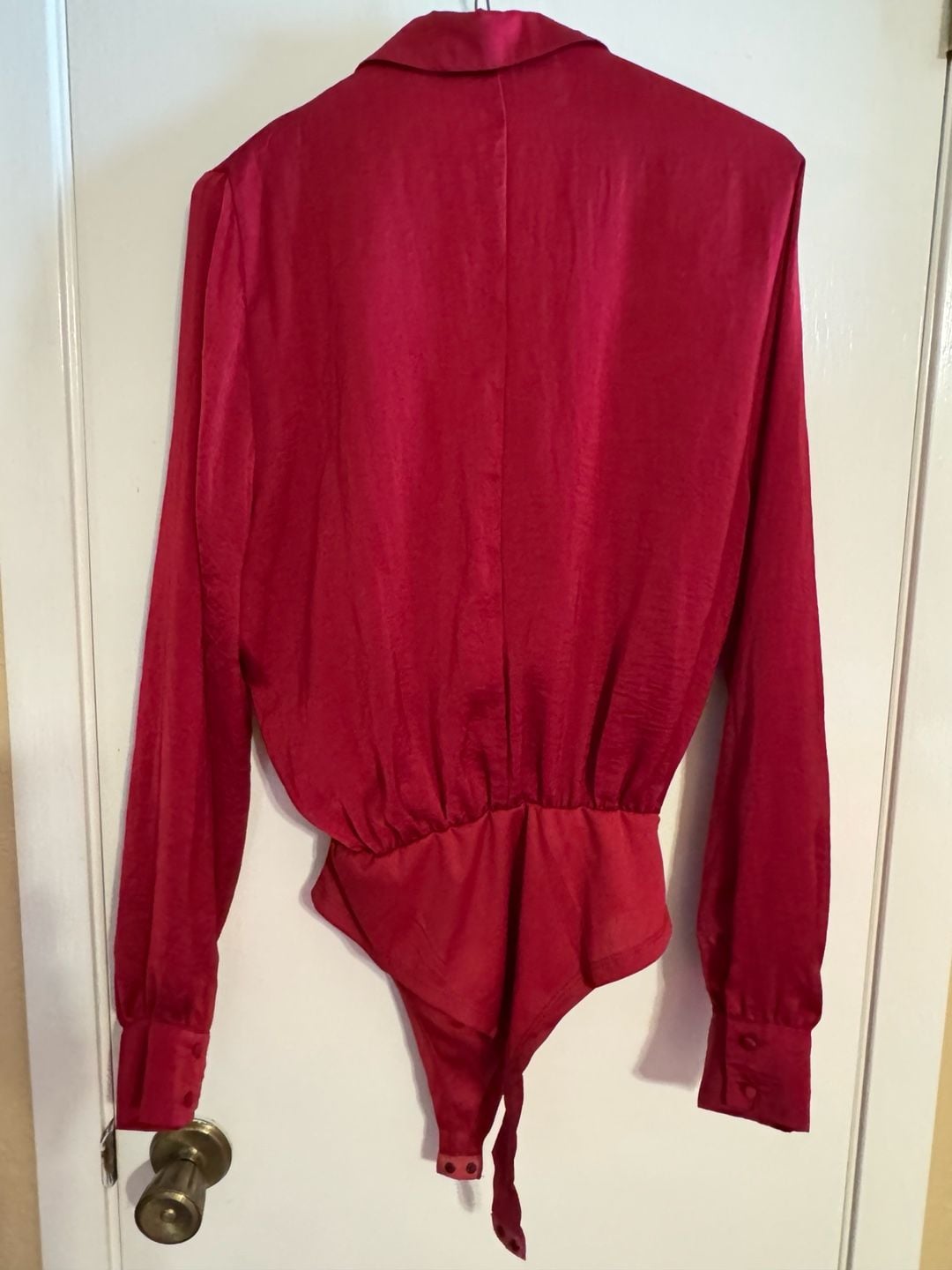 NEW HYFVE Red Satin Long Sleeve Tie Front Bodysuit Medium 7