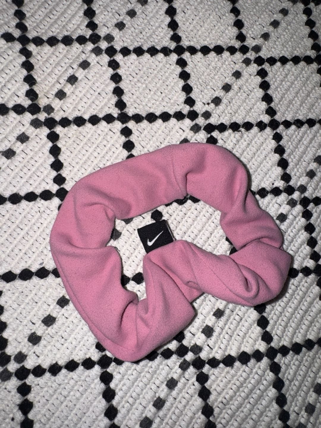 Nike Dri-FIT Pink Hair Scrunchie with Logo Tag 1