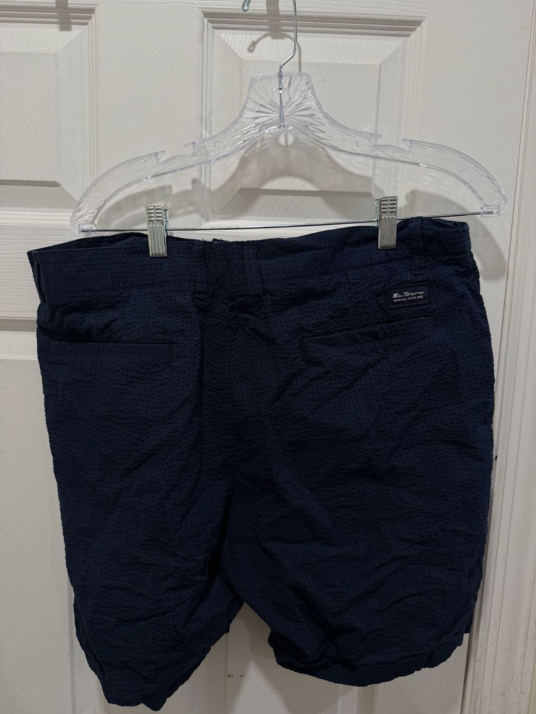 Ben Sherman Men's Regular Fit Seersucker Navy Shorts Size 36W 5