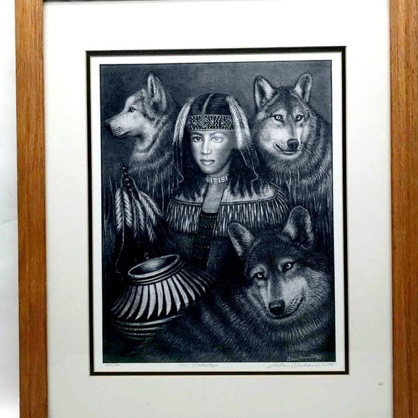 Vintage Albert Mukasa Wilson Signed & Numbered Framed Print - "My Protectors"