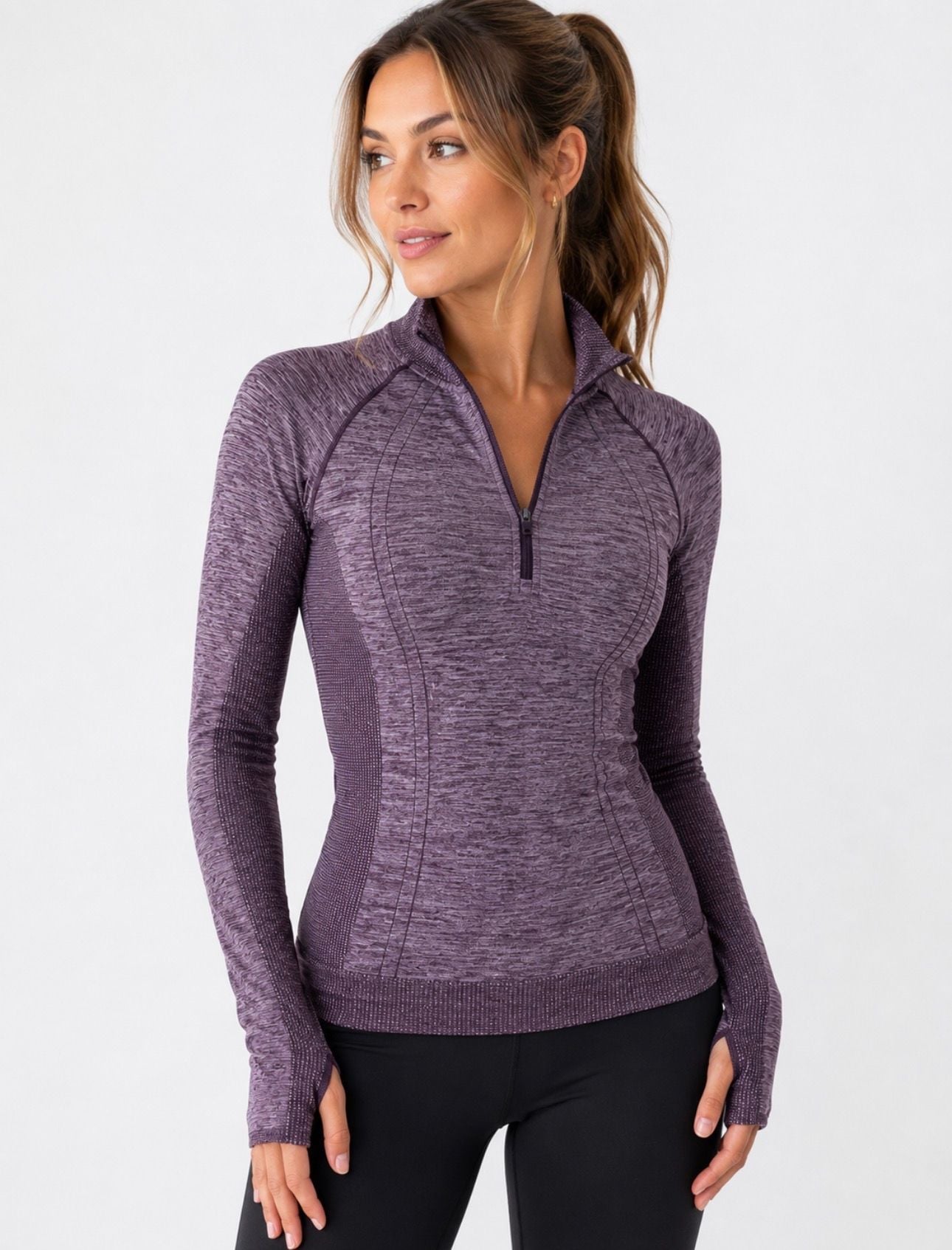Lululemon Run Swiftly Tech 1/2 Zip Heathered Plum Purple XS 2