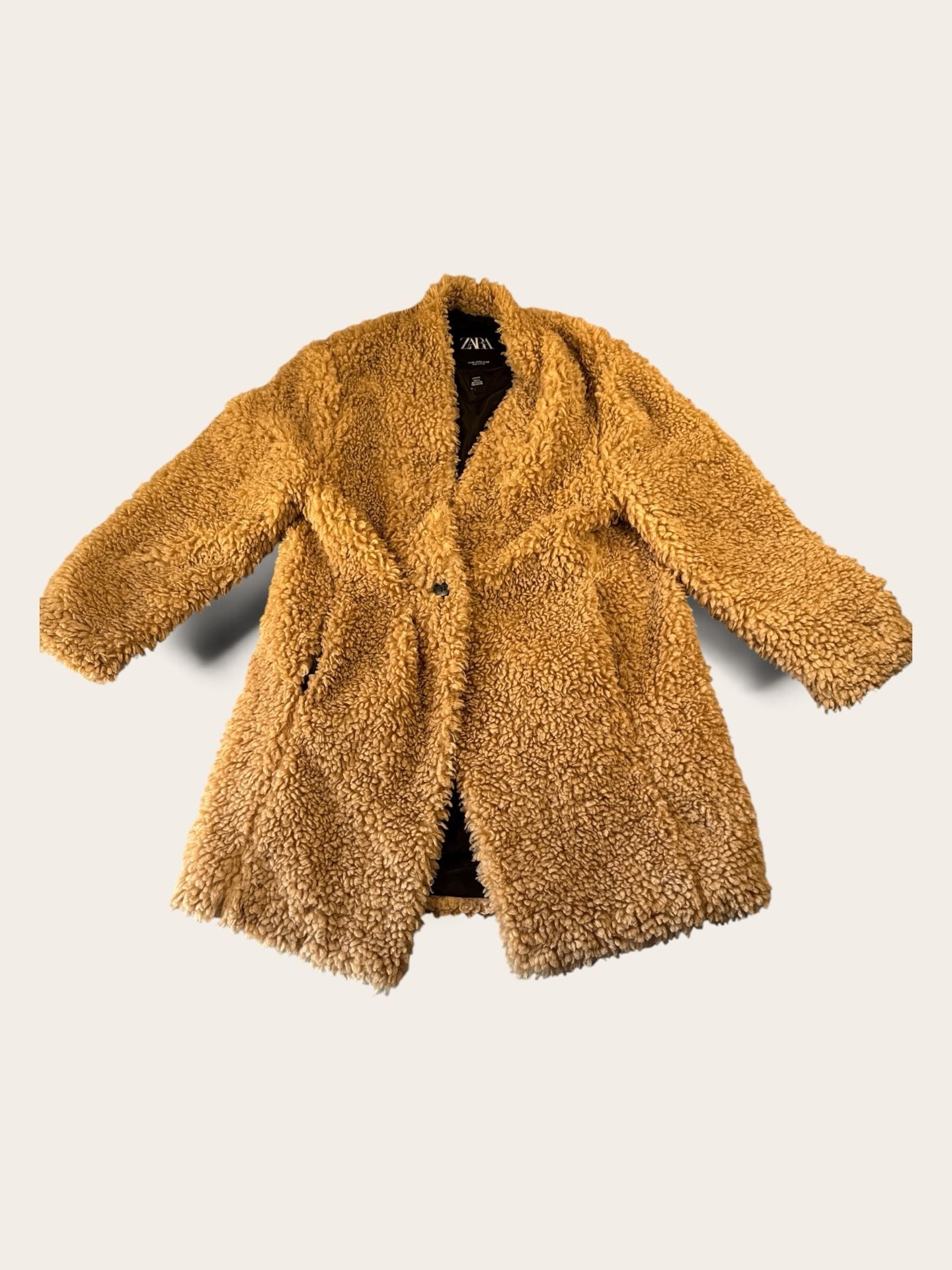 Zara Brown Faux Shearling Teddy Bear Coat Size XS 3