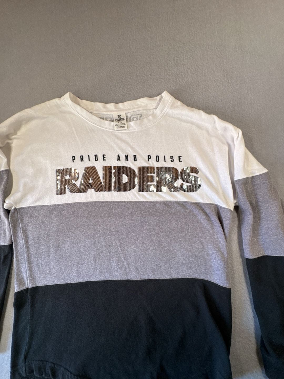 Victoria's Secret PINK NFL Las Vegas Raiders Pride and Poise Sequin Long Sleeve T-Shirt Size S 5