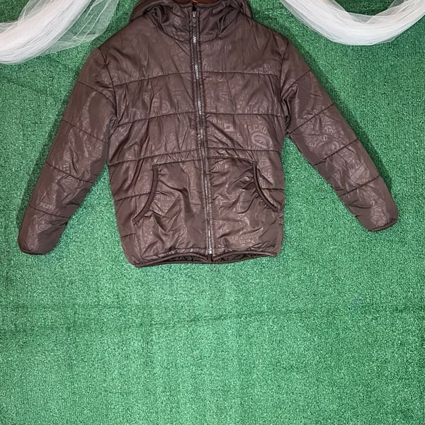 Ecko Unltd Monogram All-Over Print Puffer Hooded Jacket Brown