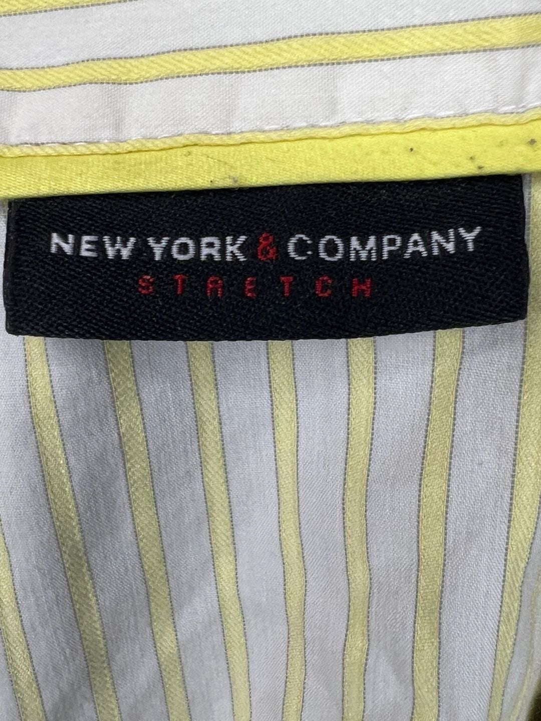 New York & Company Women's Stretch Yellow And White Striped Button Down Shirt Size XS 4