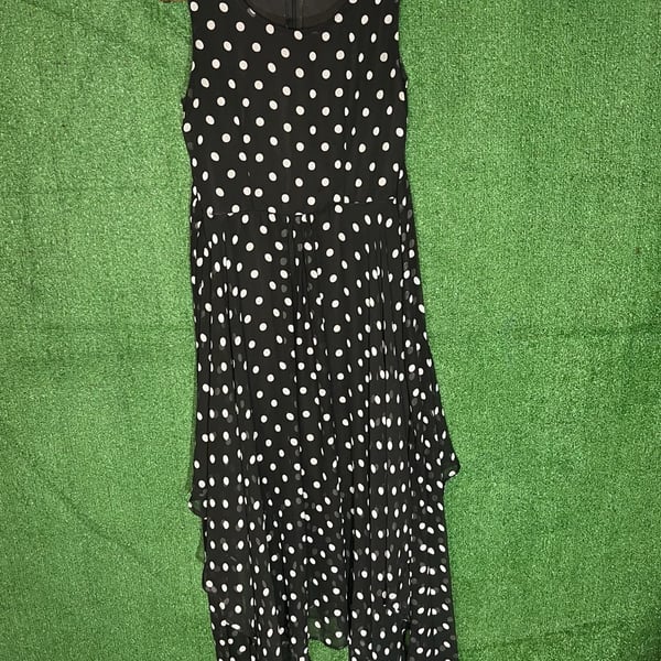 Metro 22 Black And White Polka Dot Asymmetric High Low Midi Dress Size 8