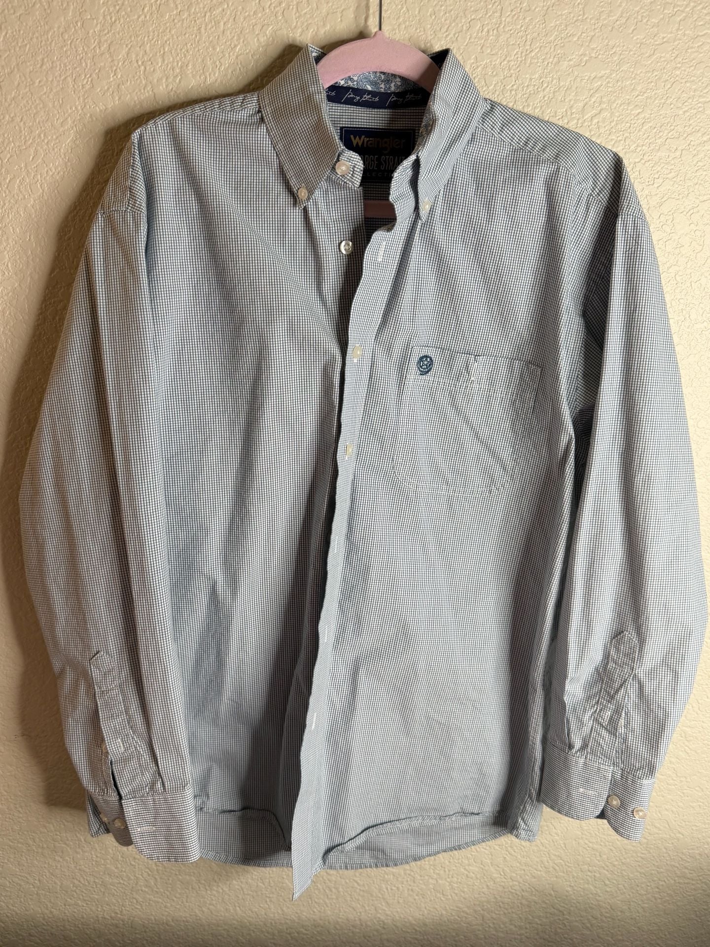 Wrangler George Strait Collection Men's Blue and White Gingham Check Long Sleeve Button-Down Shirt 2
