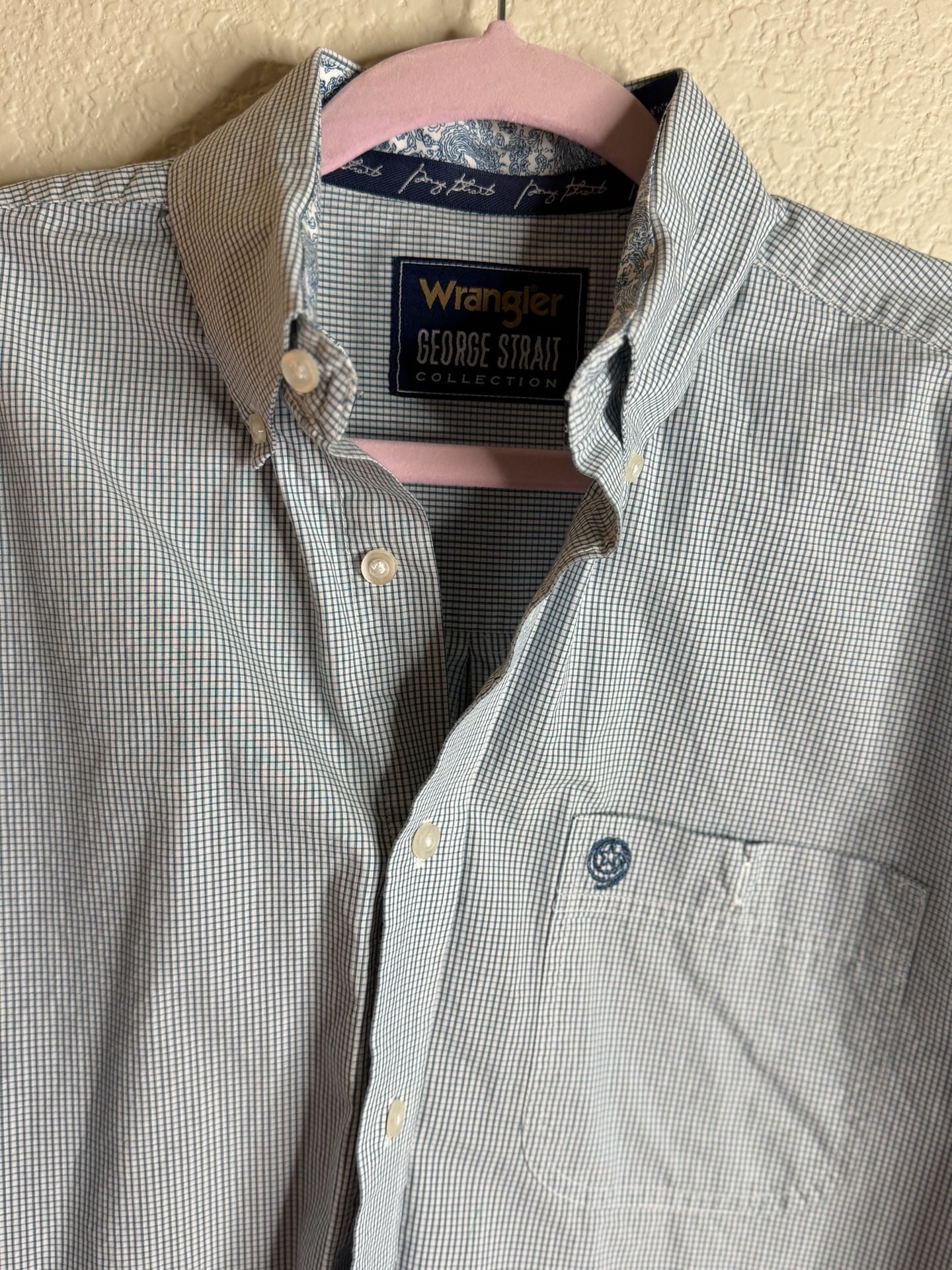 Wrangler George Strait Collection Men's Blue and White Gingham Check Long Sleeve Button-Down Shirt 3