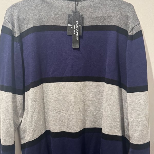 PJ PAUL JONES Mens Striped Pullover Sweater Crewneck Contrast Fine Knitted Sweater