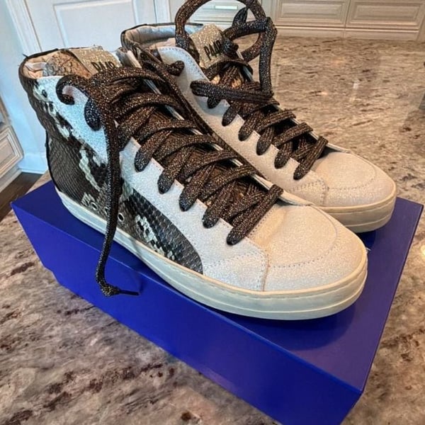 P448 Skate High Top Snake Print Glitter Sneaker Python Brown Size 37