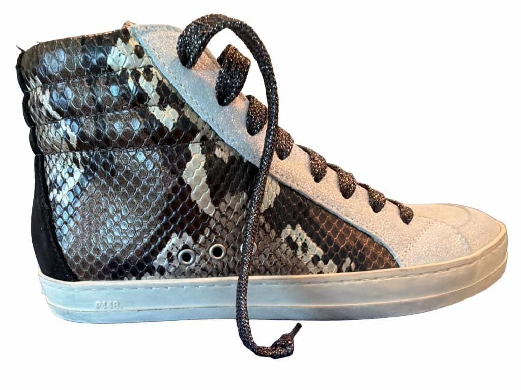 P448 Skate High Top Snake Print Glitter Sneaker Python Brown Size 37 8