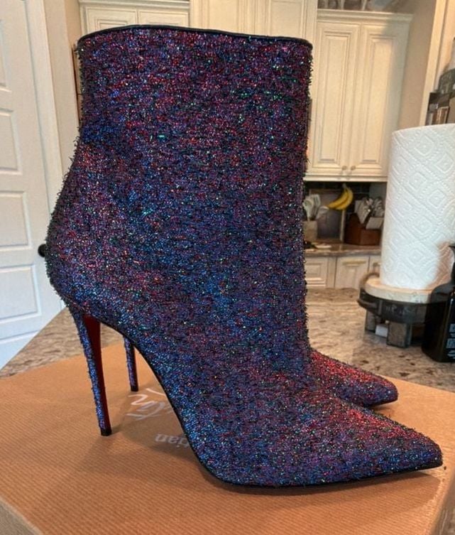 Christian Louboutin So Kate Booty 100 Starlight Lurex Multi Ankle Boots Size 37 2