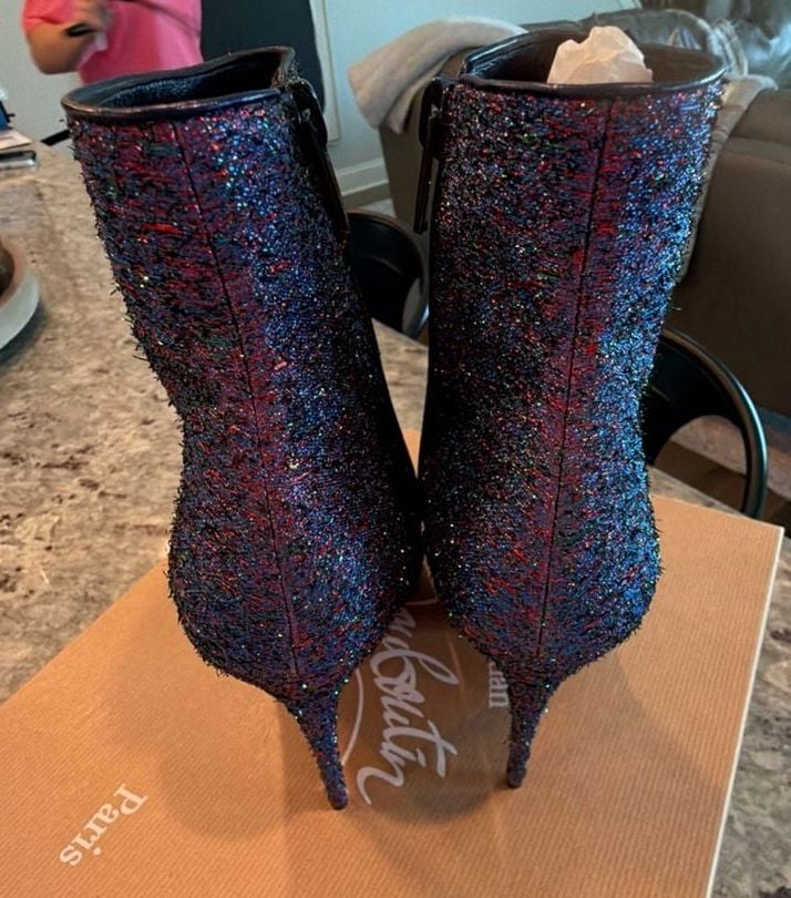 Christian Louboutin So Kate Booty 100 Starlight Lurex Multi Ankle Boots Size 37 6