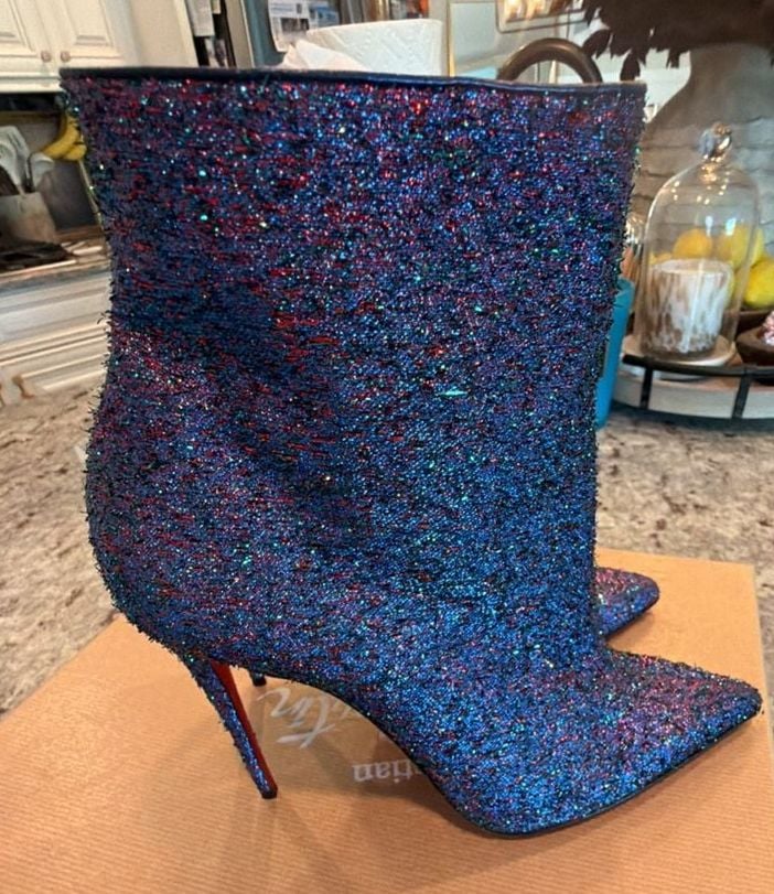 Christian Louboutin So Kate Booty 100 Starlight Lurex Multi Ankle Boots Size 37 5
